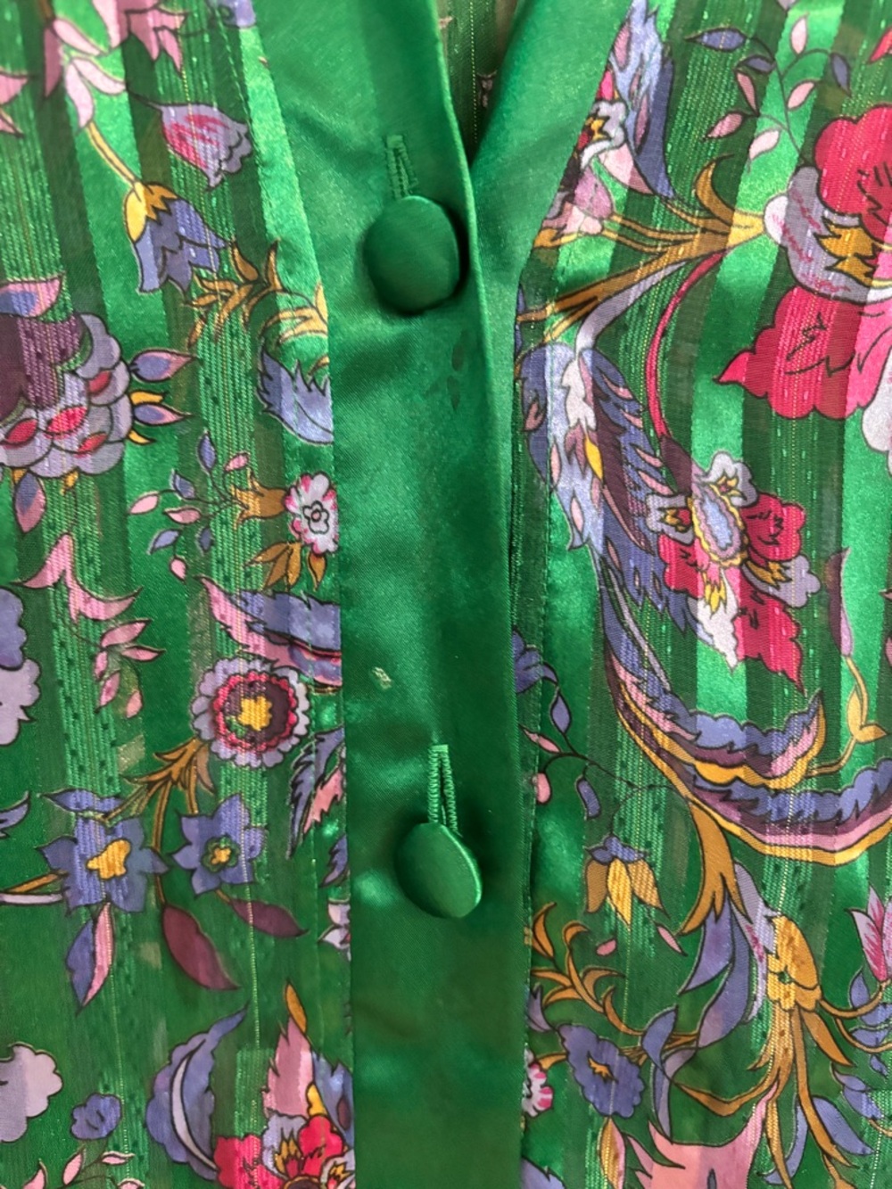 Victoria's Secret GOLD LABEL Green Satin Floral Blouse with Purple Accents - Picture 3 of 5